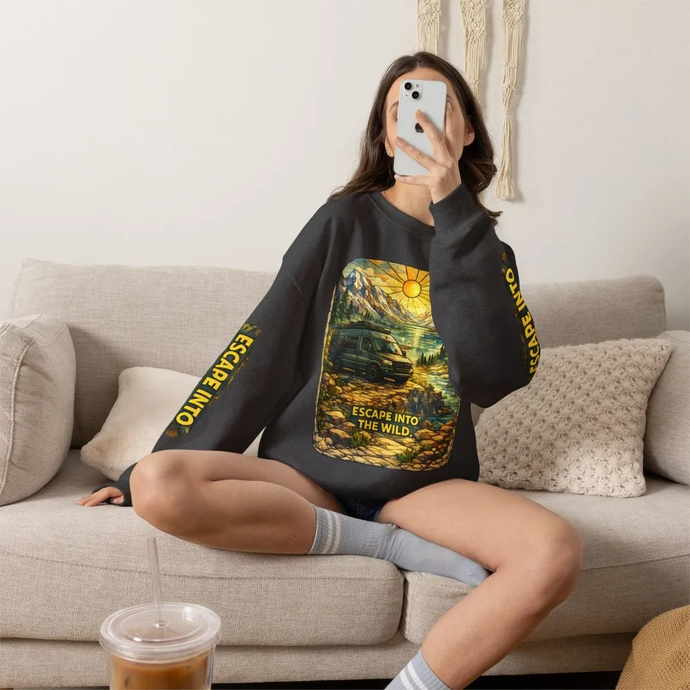 Unisex Heavy Blend™ Crewneck Sweatshirt — "Escape Into The Wild" Design Cubic-Line