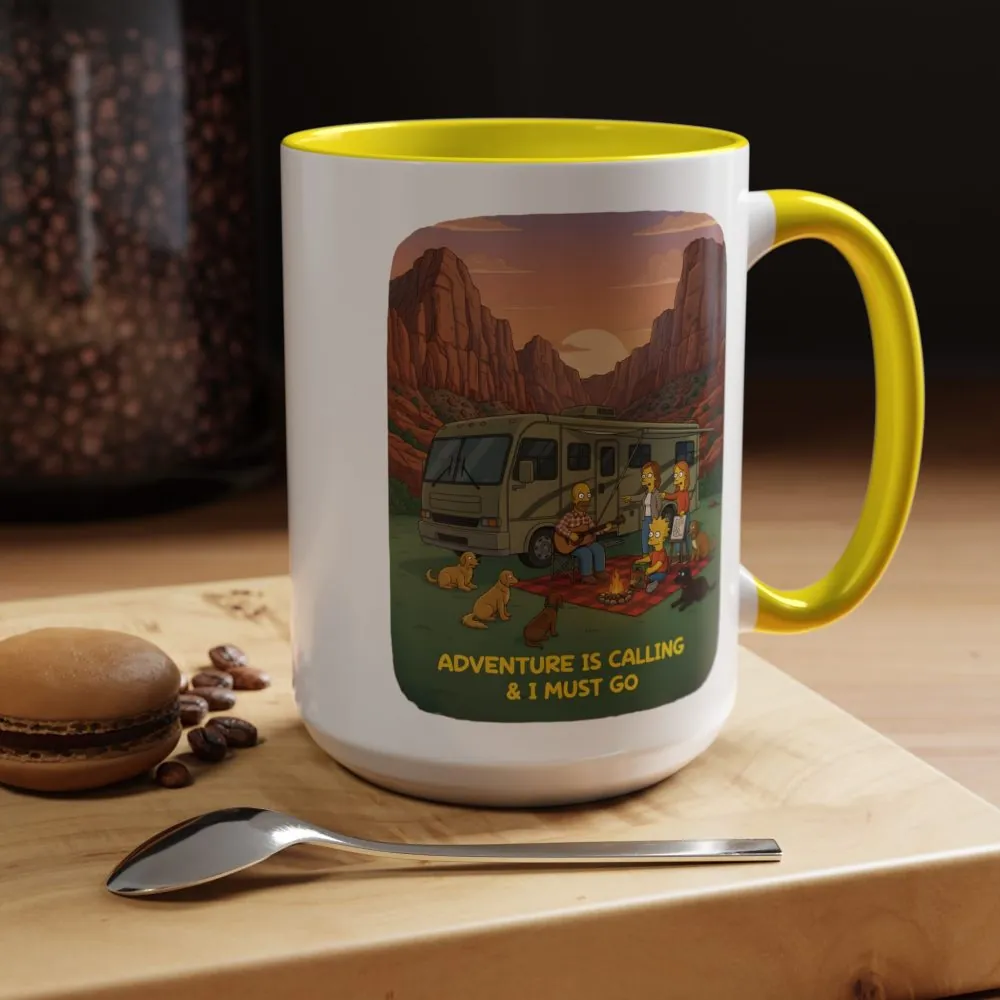 Accent Coffee Mug (11, 15oz) — "Adventure Is Calling-I Must Go" Design Sitcom-Line