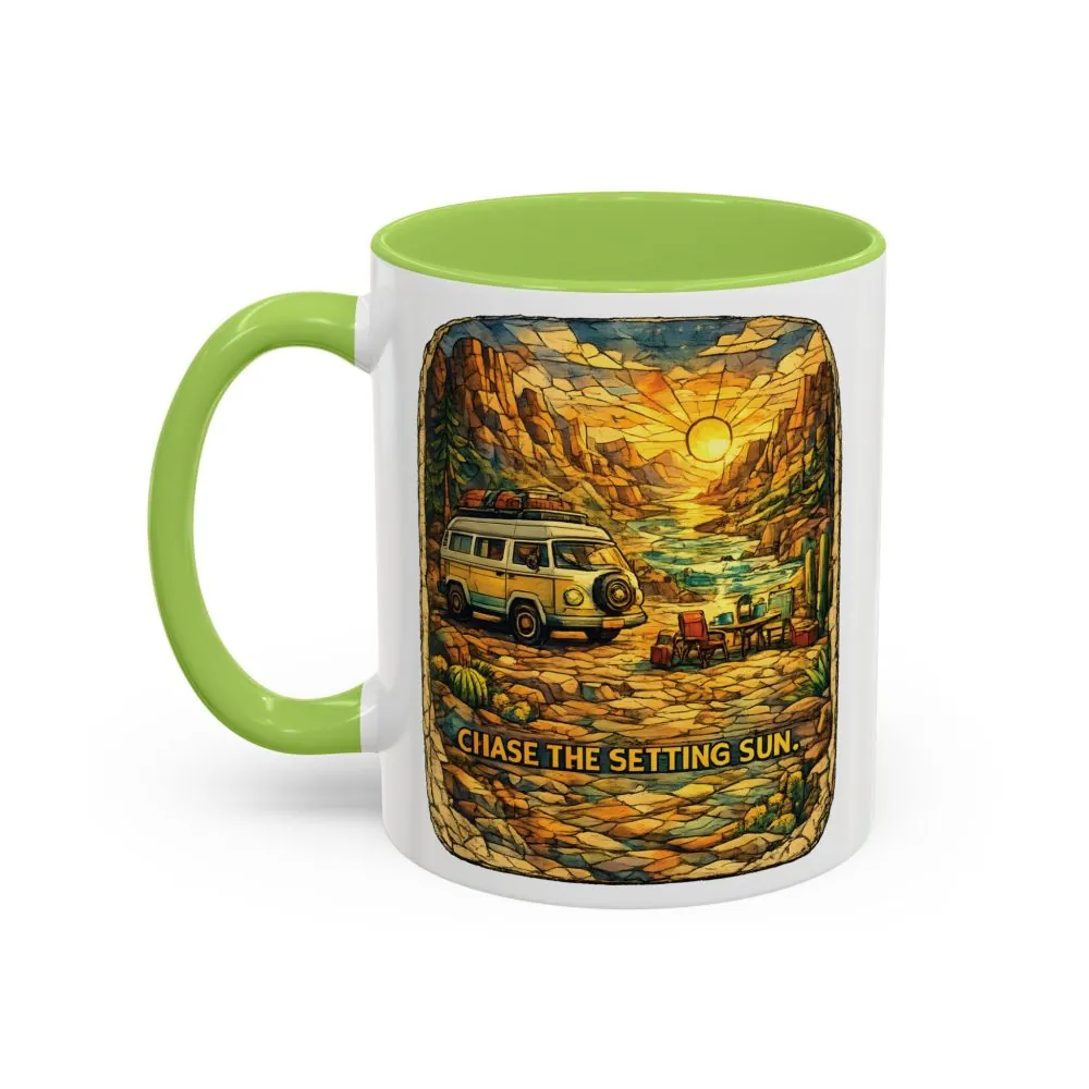 Accent Coffee Mug (11, 15oz) — "Chase The Settings Sun" Design Cubic-Line