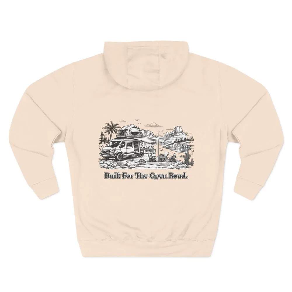 Three-Panel Fleece Hoodie - "Built For The Open Road" Design Minimal-Line