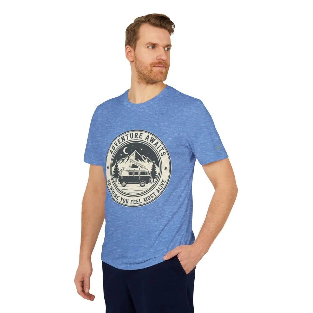 T-Shirt(Adidas) - 'Adventure Awaits-Go Where You Feel Most Alive' (Only Front printed)