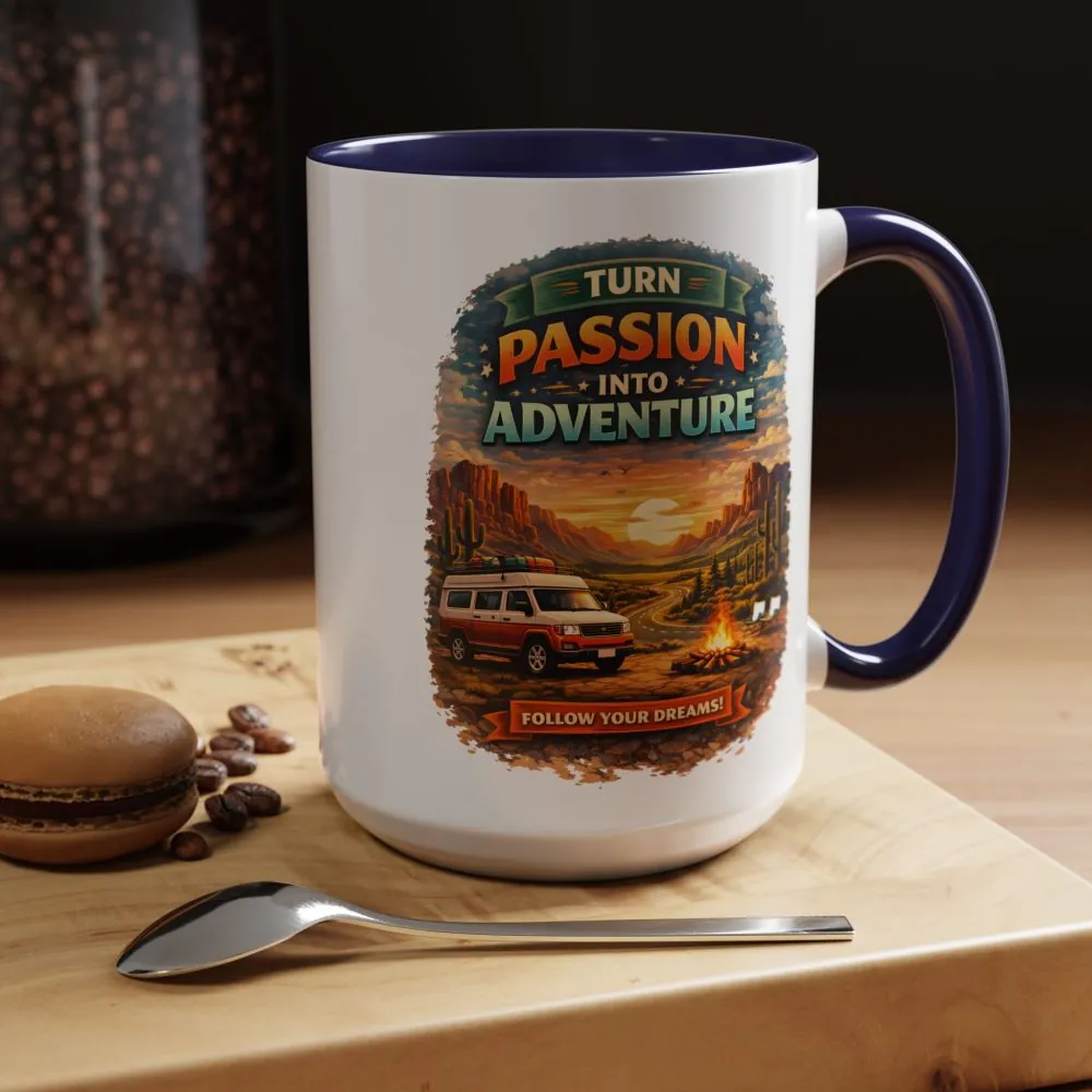 Accent Coffee Mug (11, 15oz) — "Turn Passion Into Adventure" Design Scenic-Line