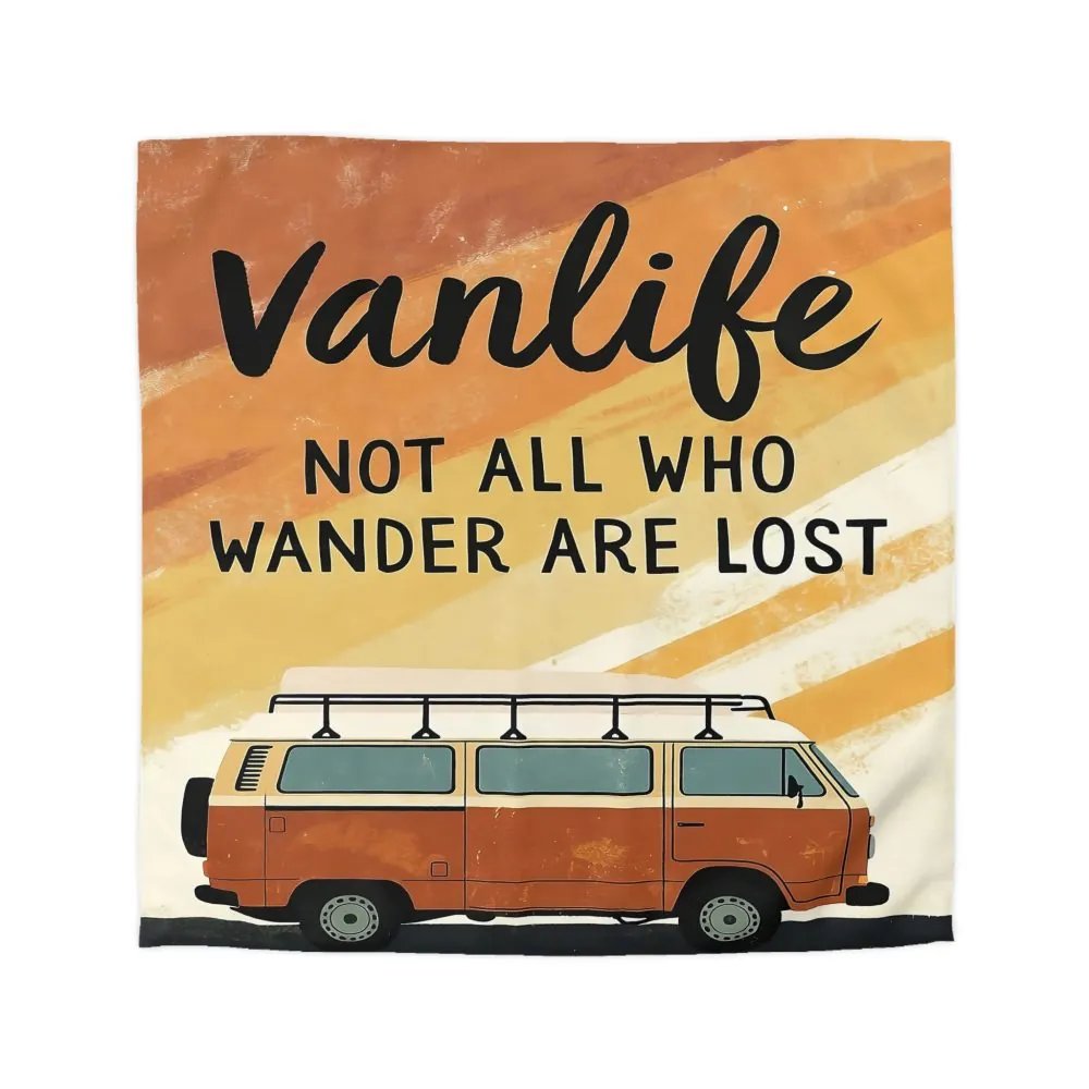 Duvet Cover — "Vanlife: Not All Who Wander Are Lost" Retro Camper Bedding