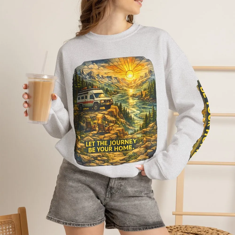 Unisex Heavy Blend™ Crewneck Sweatshirt — "Let The Journey Be Your Home" Design Cubic-Line