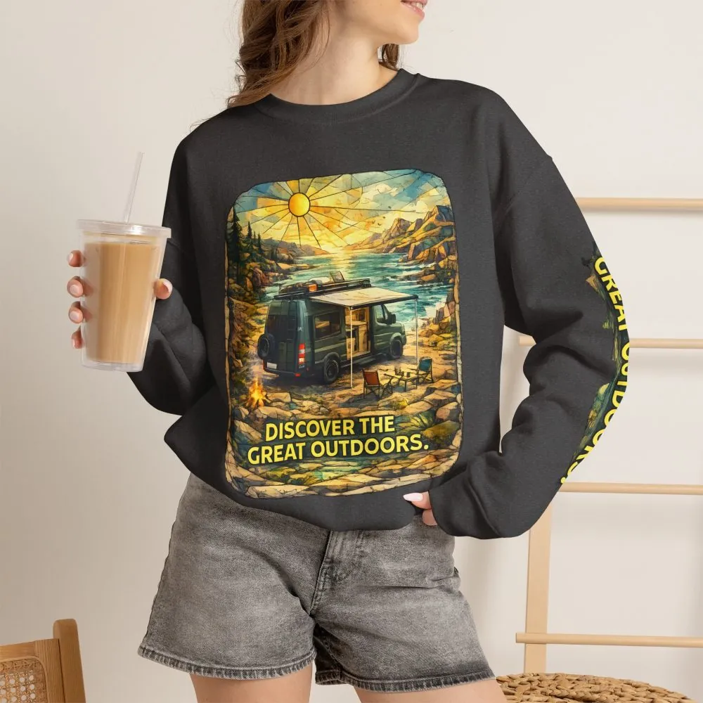 Unisex Heavy Blend™ Crewneck Sweatshirt — "Discover The Great Outdoors" Design Cubic-Line