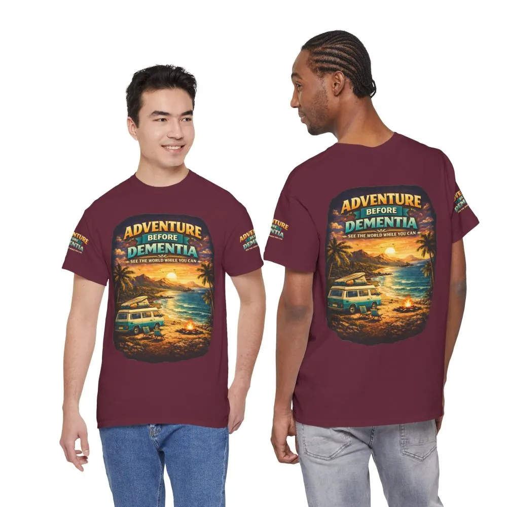 Unisex Heavy Cotton Tee — "Adventure Before Dementia" Design Scenic-Line