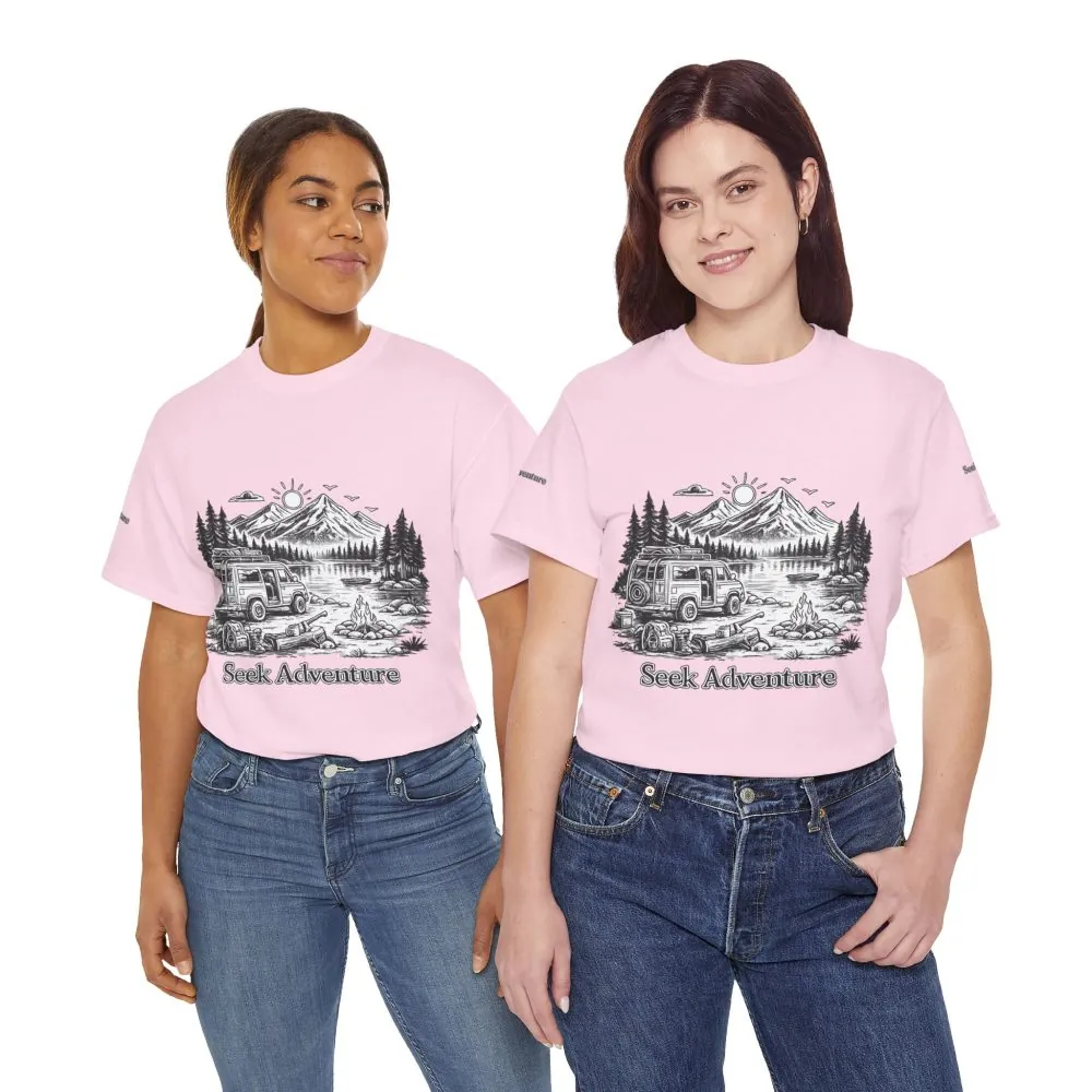 Unisex Heavy Cotton Tee — "Seek Adventure" Design Minimal-Line