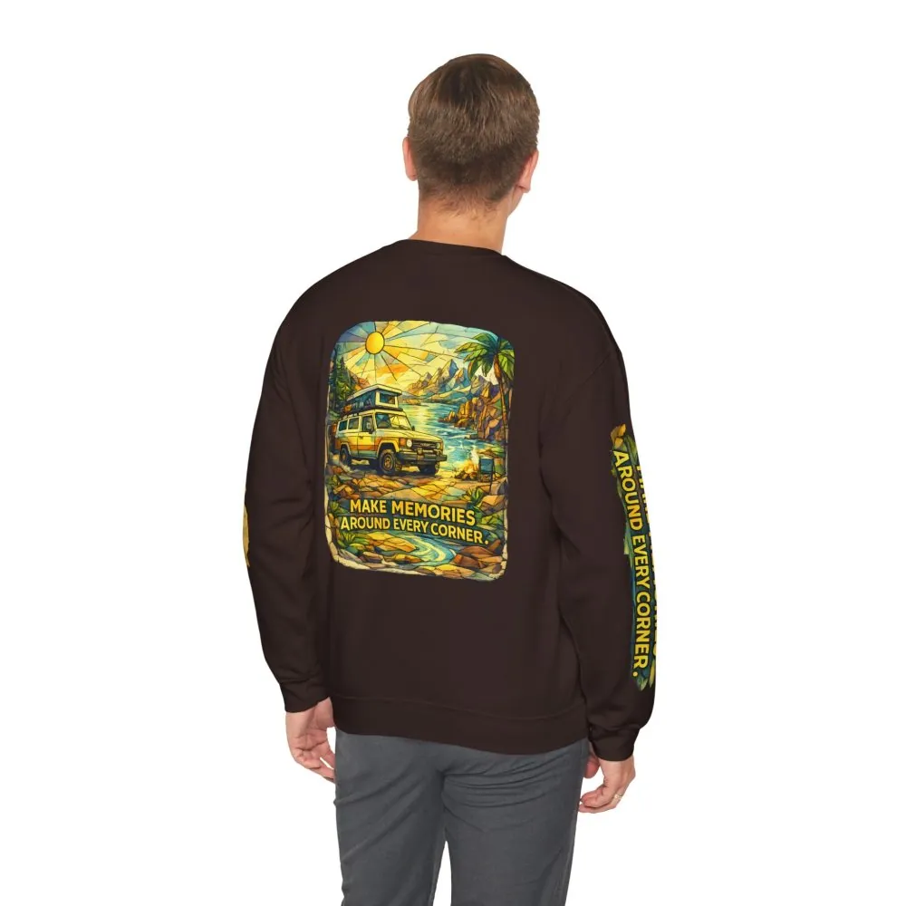 15415922536765684076_2048.jpeg Unisex Heavy Blend™ Crewneck Sweatshirt — "Make Memories Around Every Corner" Design Cubic-Line