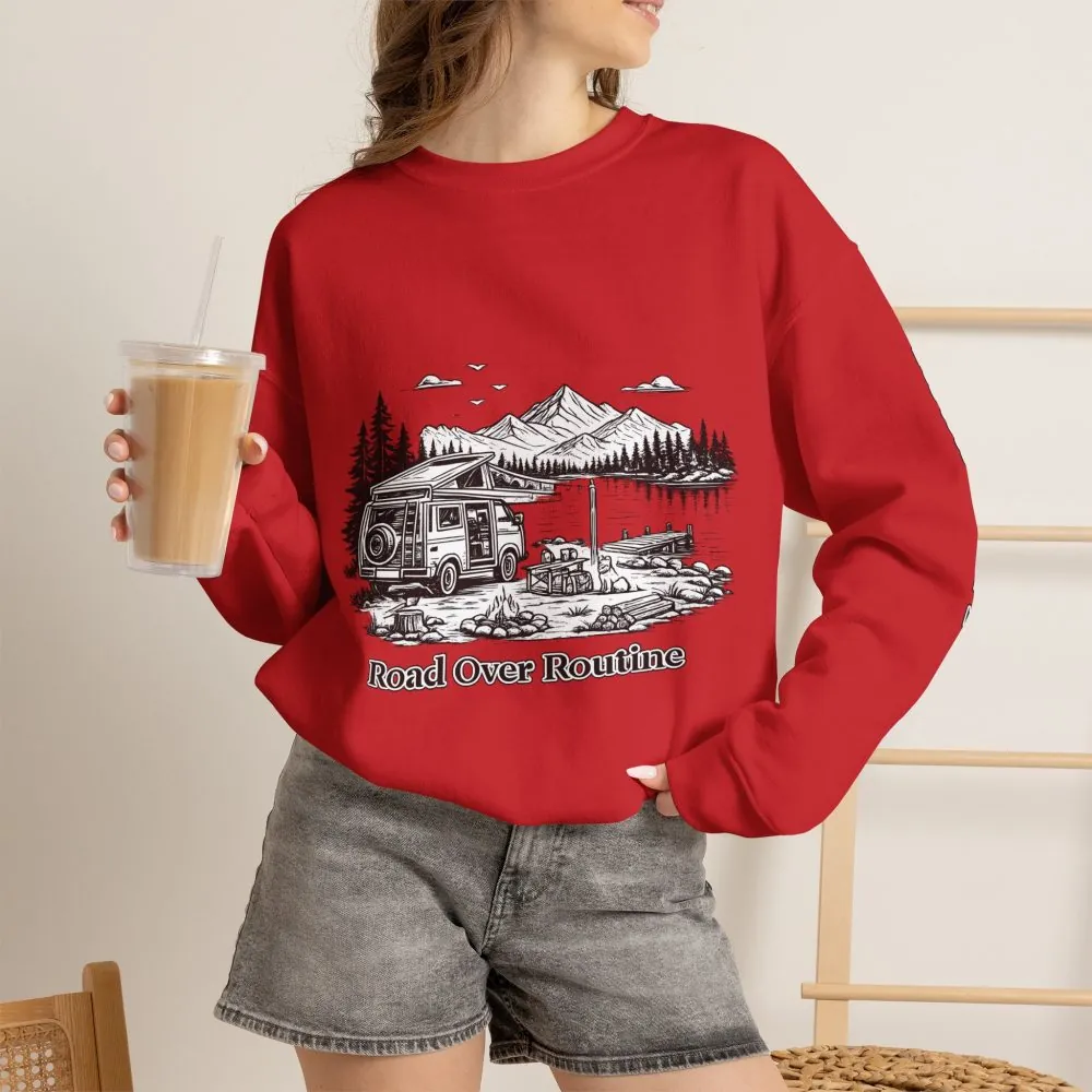 15417224852810161802_2048.jpeg Unisex Heavy Blend™ Crewneck Sweatshirt — "Road Over Routine" Design Minimal-Line
