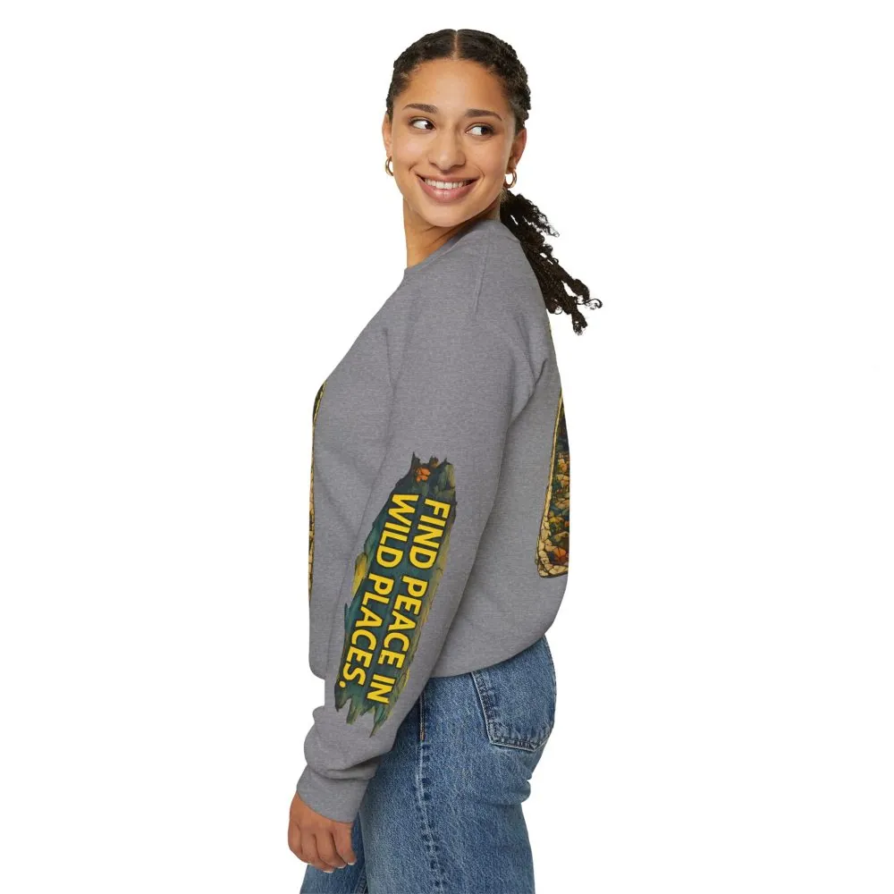 Unisex Heavy Blend™ Crewneck Sweatshirt — "Find Peace In Wild Places" Design Cubic-Line