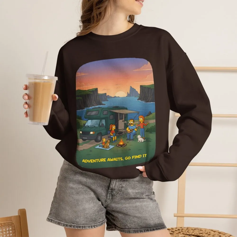 Unisex Heavy Blend™ Crewneck Sweatshirt — "Adventure Awaits-Go Find It"" Design Sitcom-Line