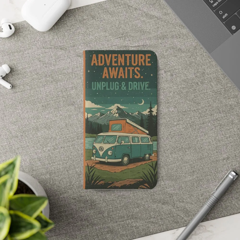 Flip Phone Case — "Adventure Awaits Unplug & Drive" Wallet Case