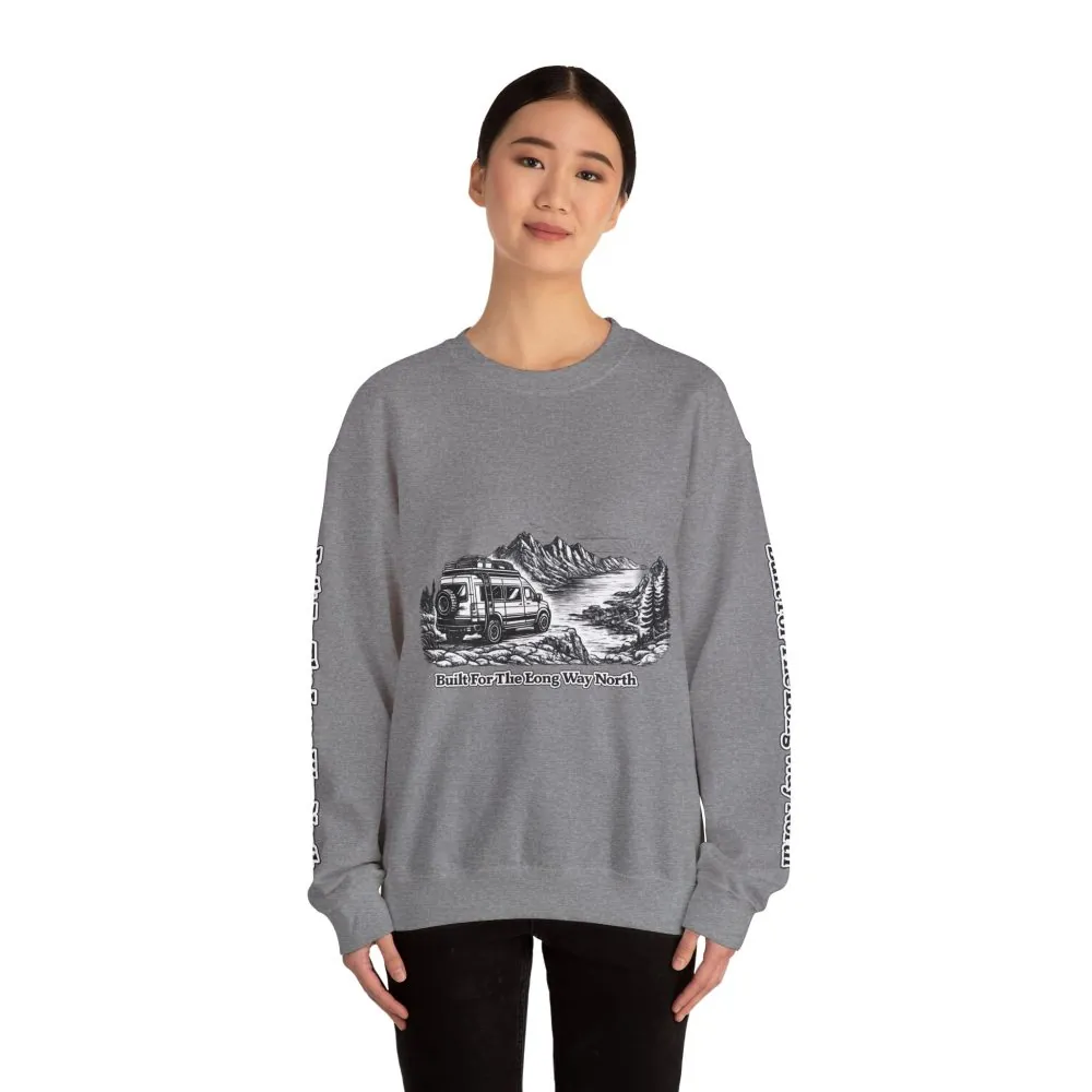 Unisex Heavy Blend™ Crewneck Sweatshirt — "Built For The Long Way North" Design Minimal-Line