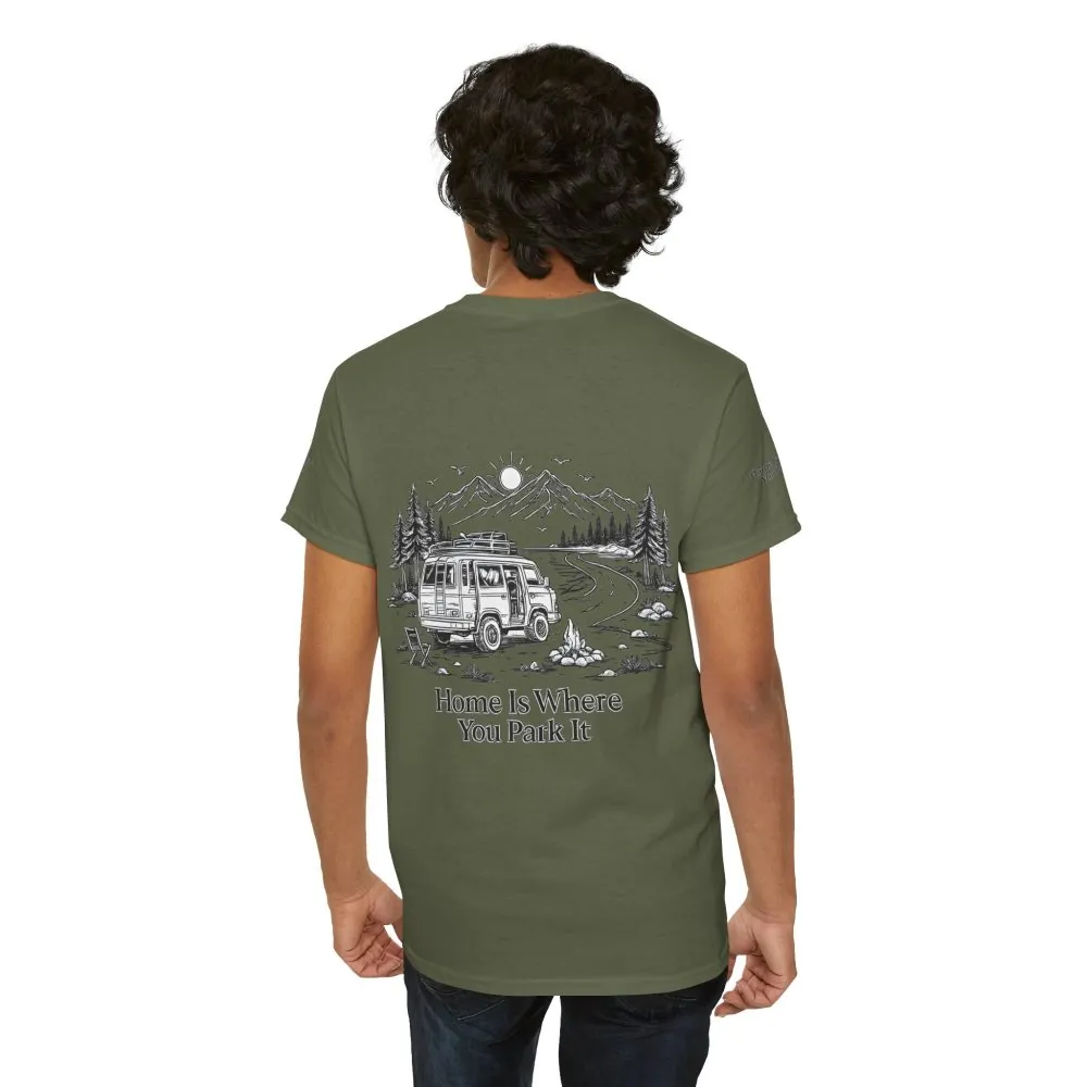 Unisex Heavy Cotton Tee — "Home Is Where You Park It" Design Minimal-Line