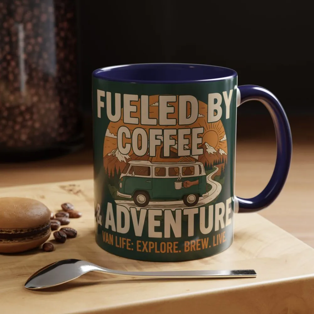 Accent Coffee Mug (11, 15oz) — "Fueled by Coffee & Adventure"