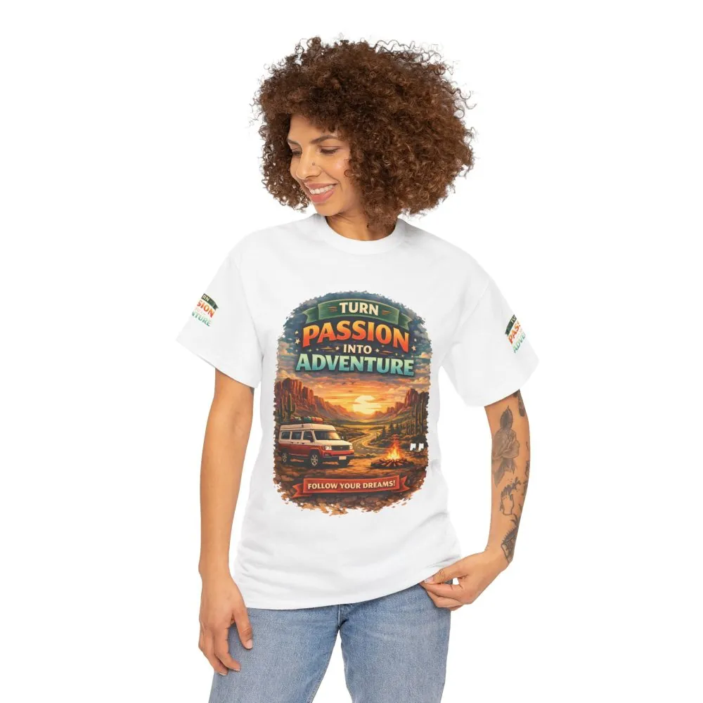 Unisex Heavy Cotton Tee — "Turn Passion Into Adventure" Design Scenic-Line
