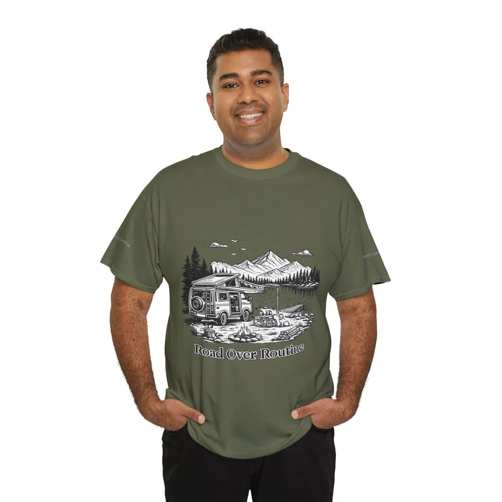 15440393179298352985_2048.jpeg Unisex Heavy Cotton Tee — "Road Over Routine" Design Minimal-Line