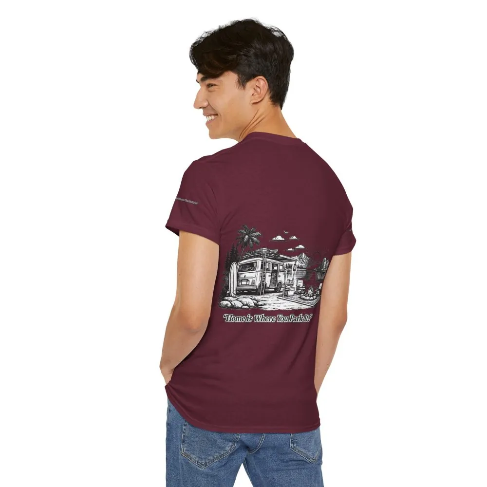 Unisex Heavy Cotton Tee — "Home Is Where You Park It" Design Minimal-Line