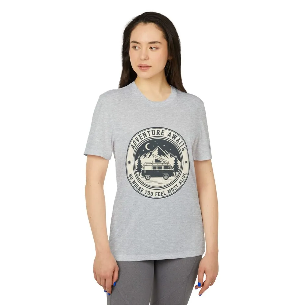 T-Shirt(Adidas) - 'Adventure Awaits-Go Where You Feel Most Alive' (Front + back printed)