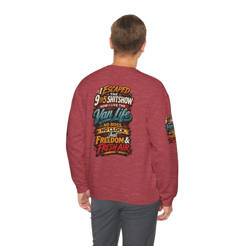 Unisex Heavy Blend™ Crewneck Sweatshirt — "I Escaped The 9 To 5" Design F**K-Line