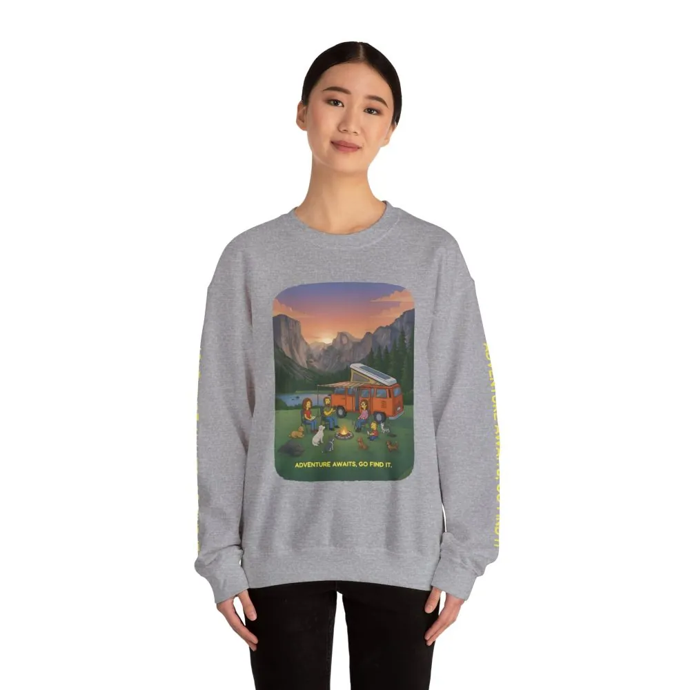 Unisex Heavy Blend™ Crewneck Sweatshirt — "Adventure Awaits-Go Find It"" Design Sitcom-Line
