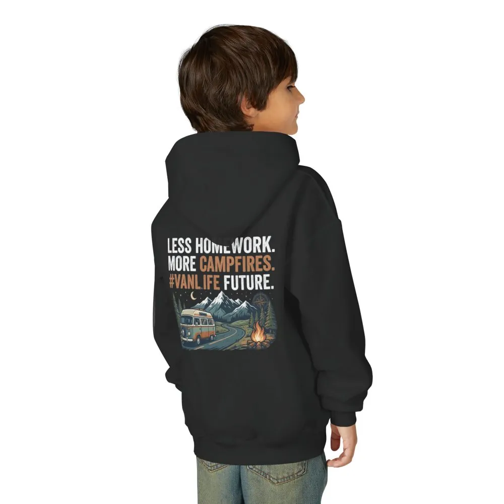 Youth Hoodie(Gildan) – Less Worry, More Campfires #VanLife Adventure Pullover