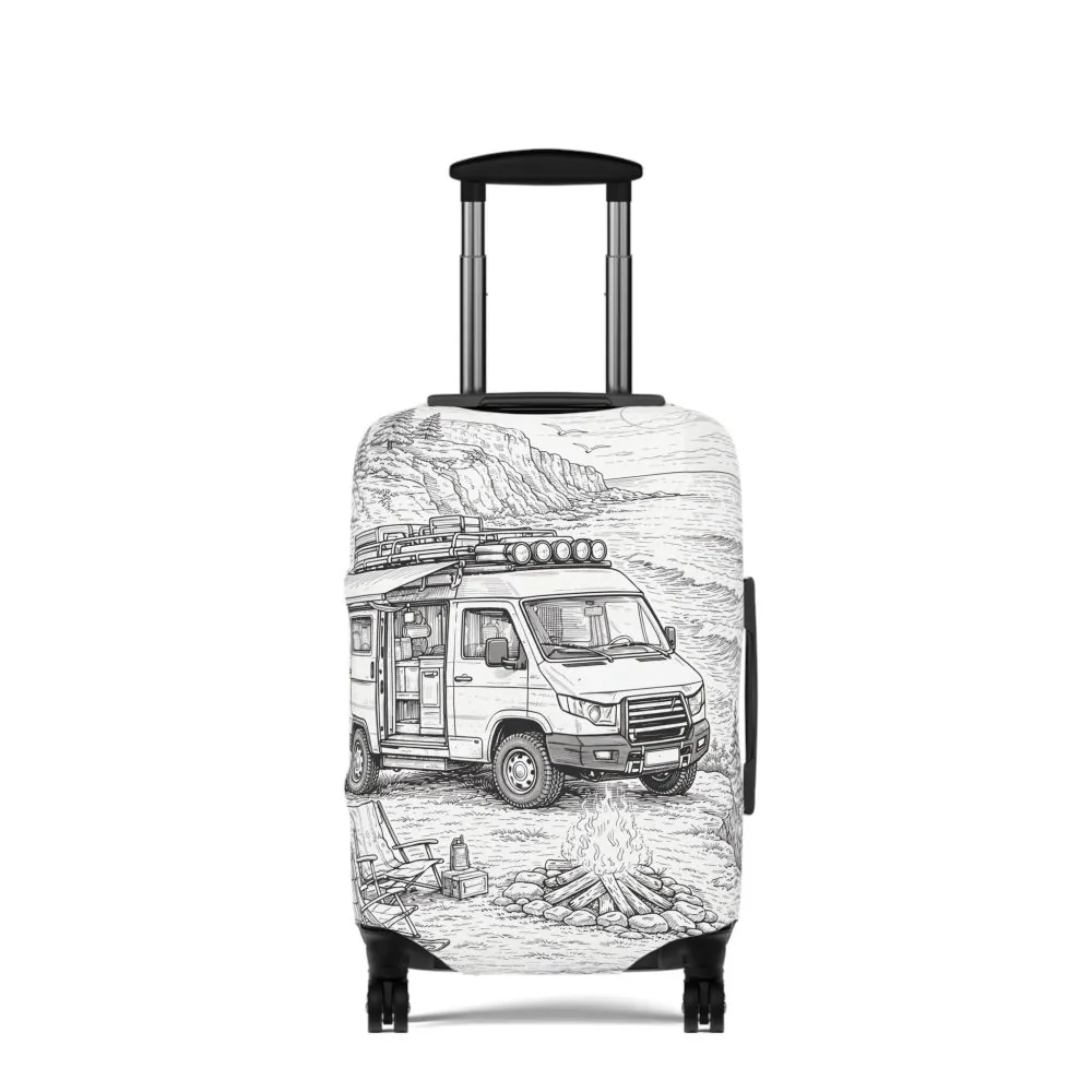 Luggage Cover — Adventure Camper Sketch Travel Suitcase