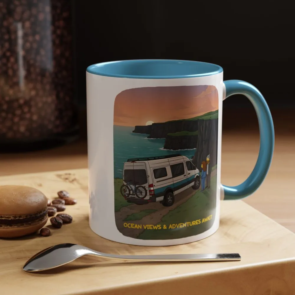 Accent Coffee Mug (11, 15oz) — "Ocean Views-Adventures Awaits" Design Sitcom-Line
