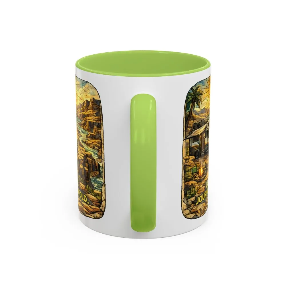 Accent Coffee Mug (11, 15oz) — "Let The Journey Unfold" Design Cubic-Line