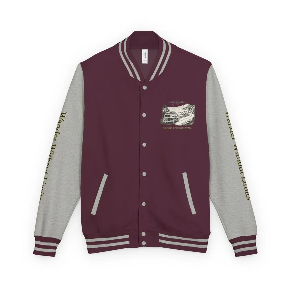 Unisex Heavyweight Letterman Jacket — "Wander Without Limits" Travel Varsity Coat