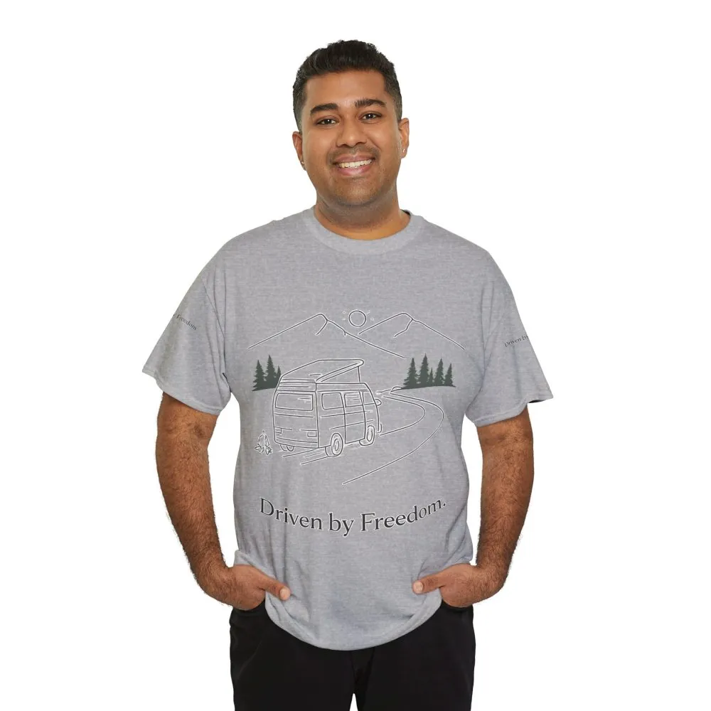 Unisex Heavy Cotton Tee — "Driven By Freedom" Design Minimal-Line