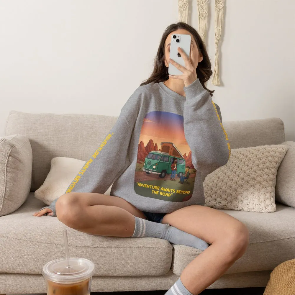 15509741238624889206_2048.jpeg Unisex Heavy Blend™ Crewneck Sweatshirt — "Adventure Awaits Beyond The Road" Design Sitcom-Line