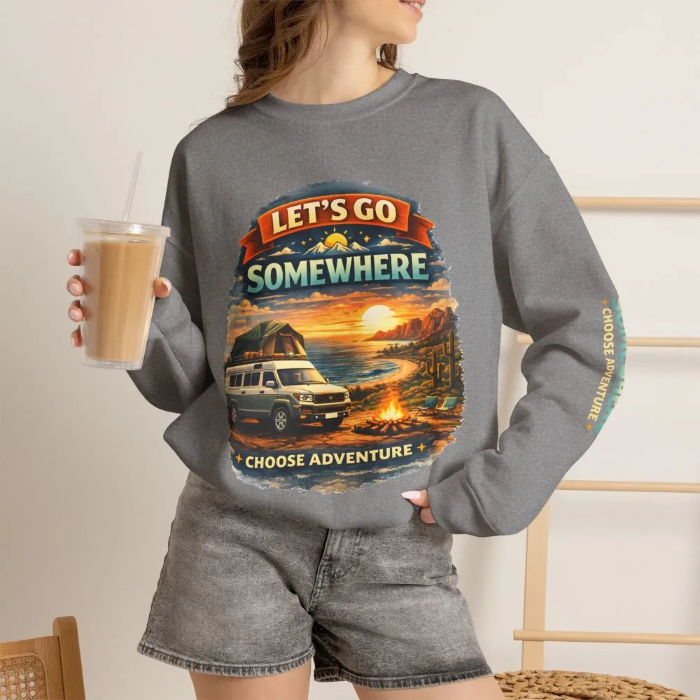 Unisex Heavy Blend™ Crewneck Sweatshirt — "Lets Go Somewhere" Design Scenic-Line