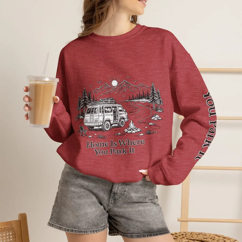 15512337714259656420_2048.jpeg Unisex Heavy Blend™ Crewneck Sweatshirt — "Home Is Where You Park It" Design Minimal-Line