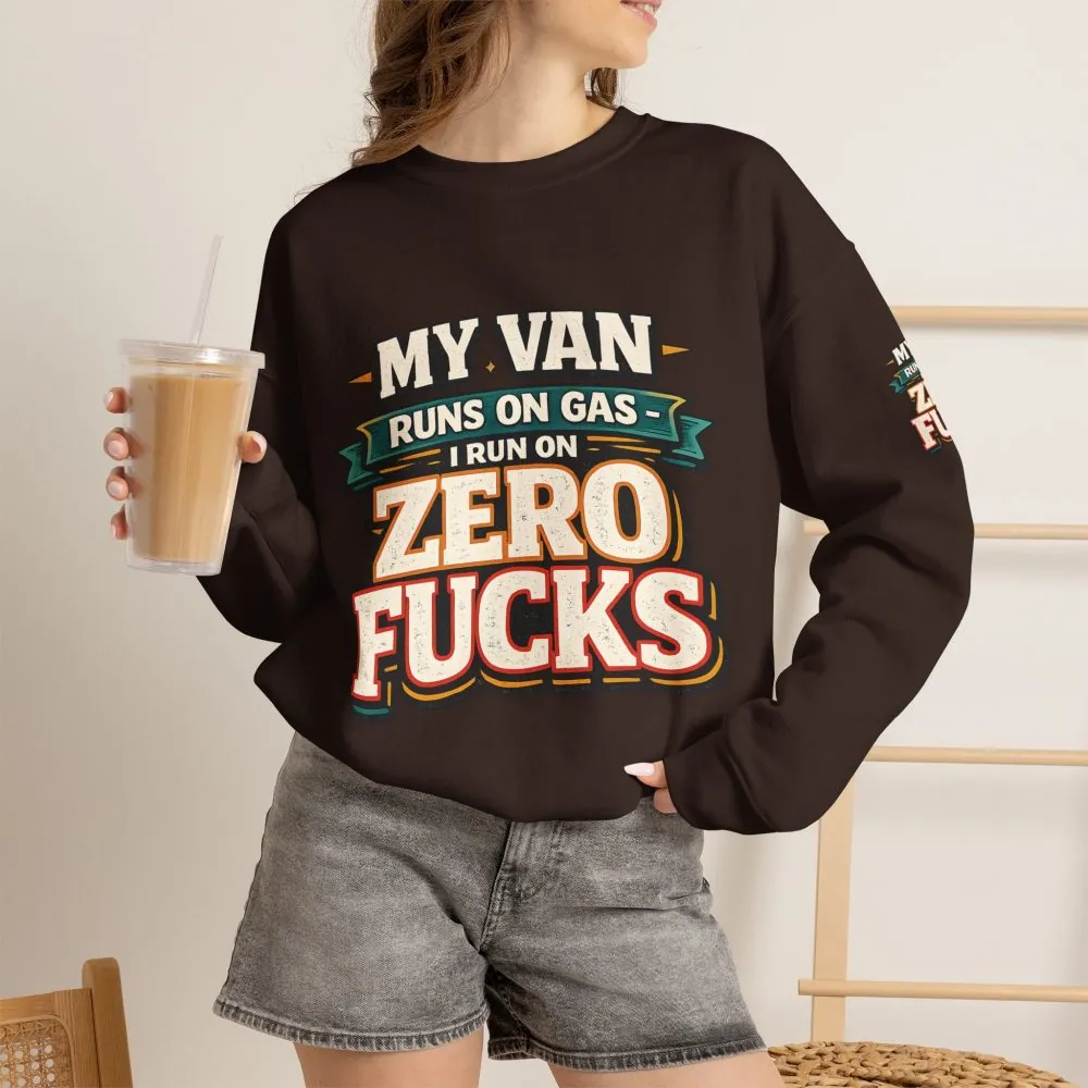 Unisex Heavy Blend™ Crewneck Sweatshirt — "My Van Runs On Gas" Design F**K-Line