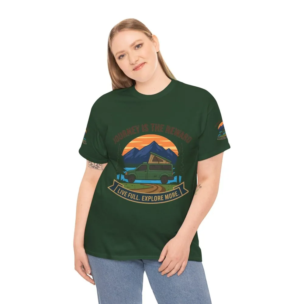 Unisex Heavy Cotton Tee  — "Journey Is The Reward Tee" Adventure Camper Van Graphic T-Shirt