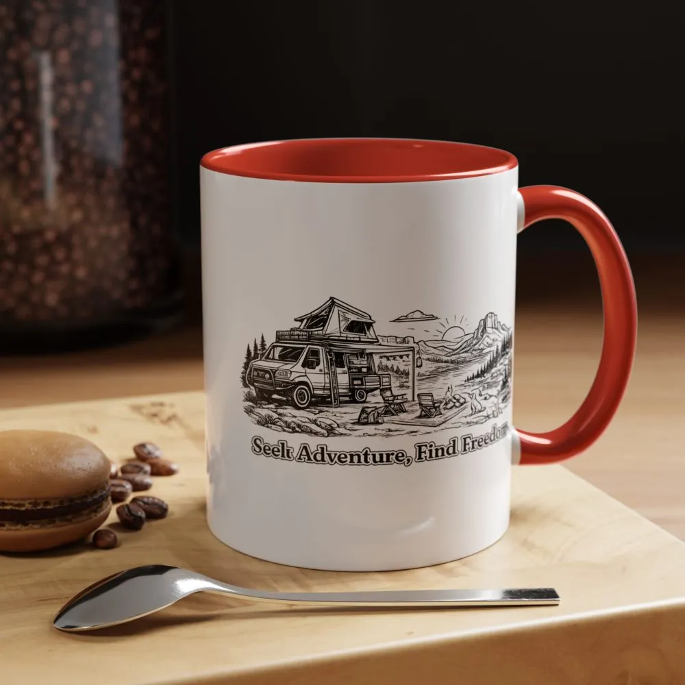 15531054675688413315_2048.jpeg Accent Coffee Mug (11, 15oz) — "Seek Adventure, Find Freedom" Design Minimal-Line