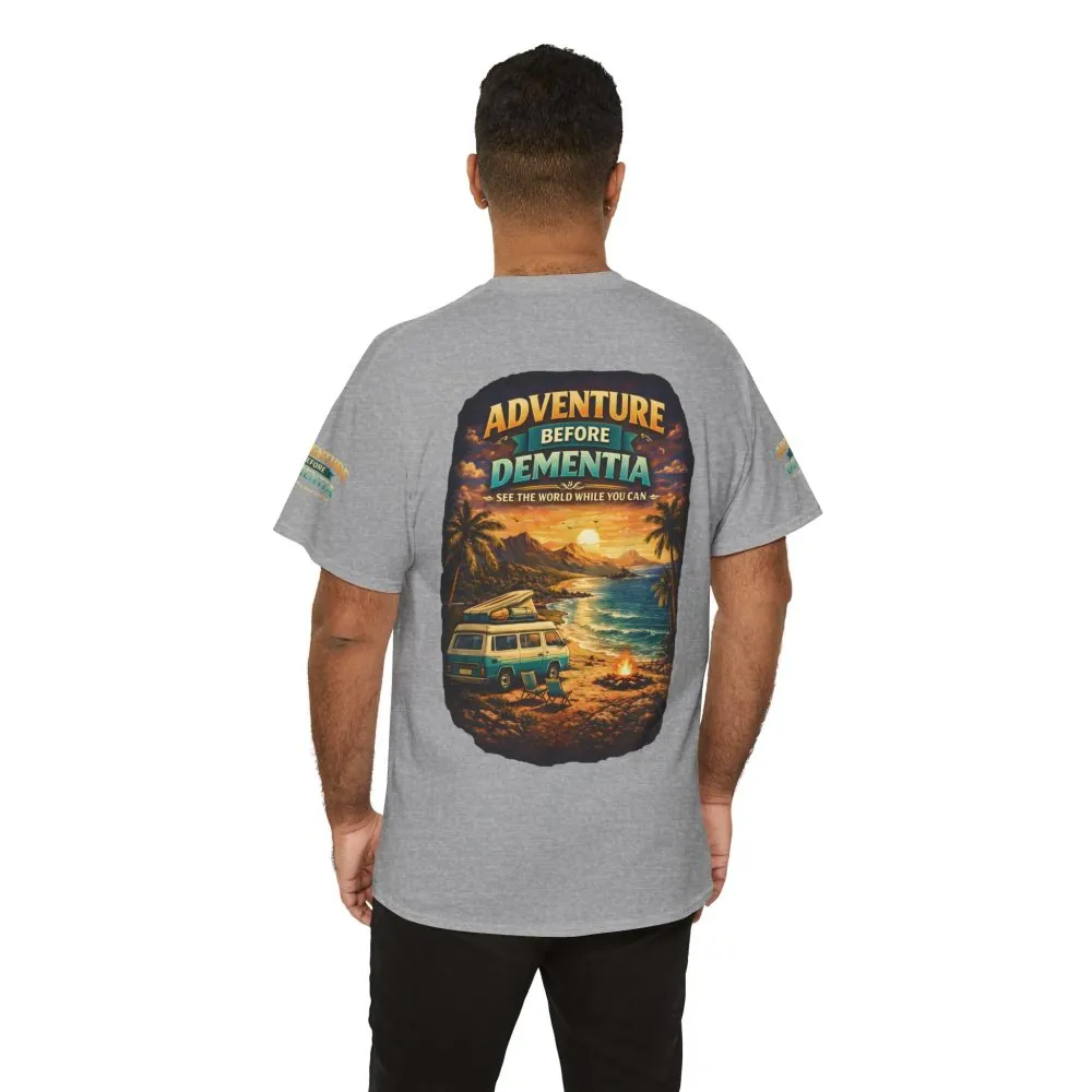 Unisex Heavy Cotton Tee — "Adventure Before Dementia" Design Scenic-Line