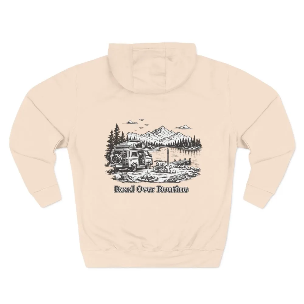15540807881068261385_2048.jpeg Three-Panel Fleece Hoodie - "Road Over Routine" Design Minimal-Line