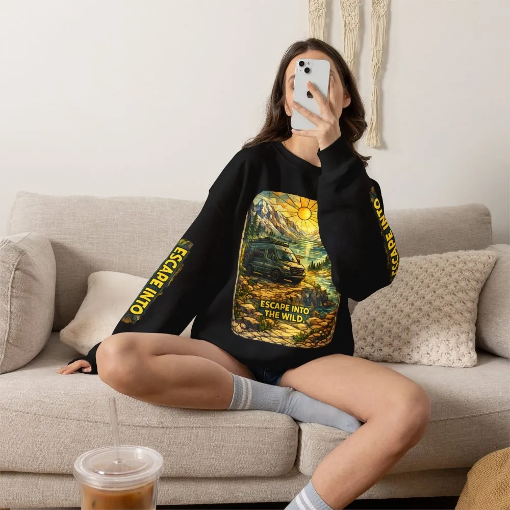 Unisex Heavy Blend™ Crewneck Sweatshirt — "Escape Into The Wild" Design Cubic-Line