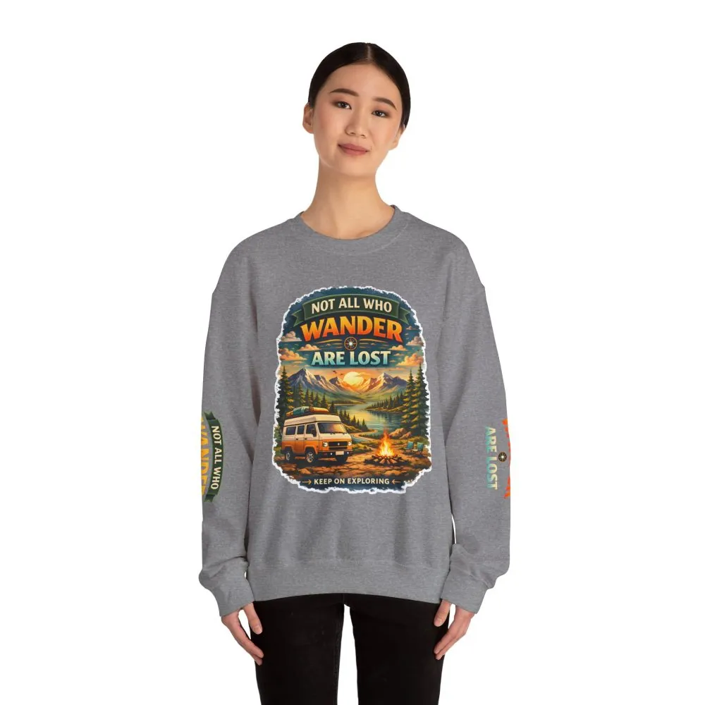 15545684365005316615_2048.jpeg Unisex Heavy Blend™ Crewneck Sweatshirt — "Not All Who Wander Are Lost" Design Scenic-Line