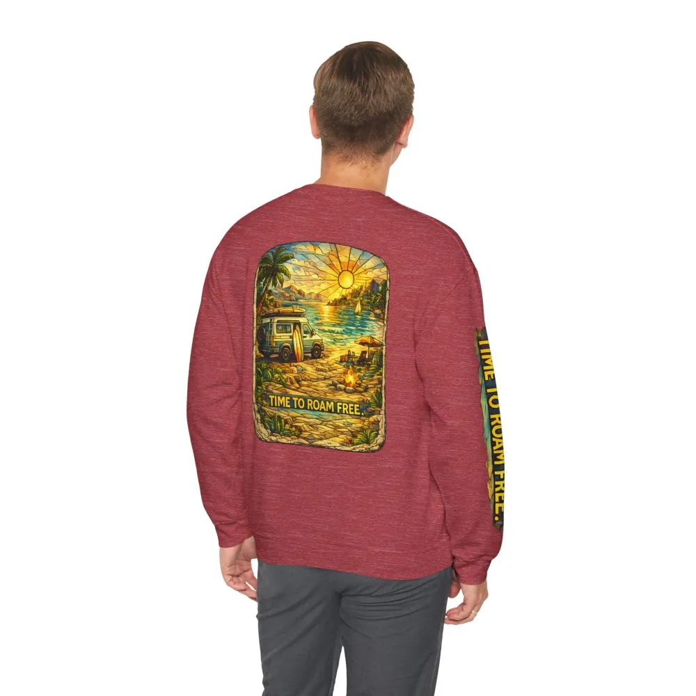 Unisex Heavy Blend™ Crewneck Sweatshirt — "Time To Roam Free" Design Cubic-Line