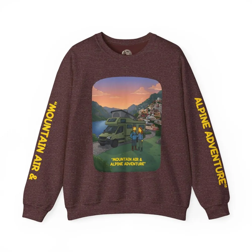 Unisex Heavy Blend™ Crewneck Sweatshirt — "Mountain Air And Alpine Adventure"" Design Sitcom-Line