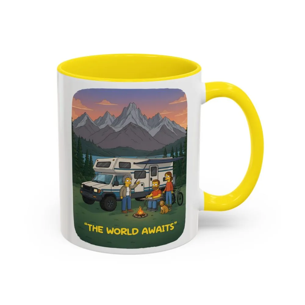 Accent Coffee Mug (11, 15oz) — "The World Awaits" Design Sitcom-Line