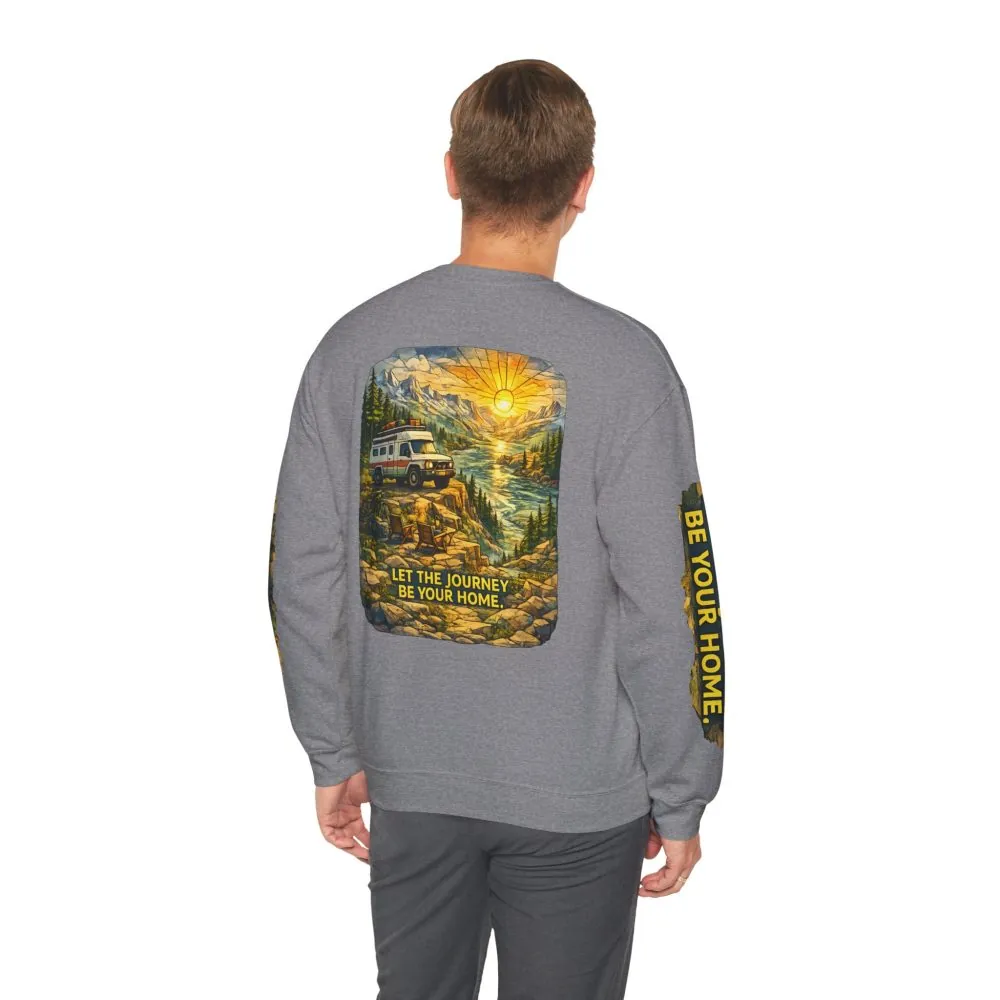 Unisex Heavy Blend™ Crewneck Sweatshirt — "Let The Journey Be Your Home" Design Cubic-Line