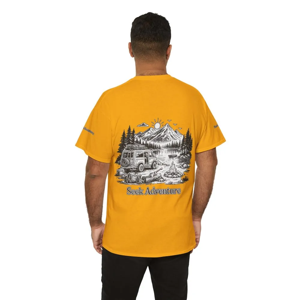 Unisex Heavy Cotton Tee — "Seek Adventure" Design Minimal-Line