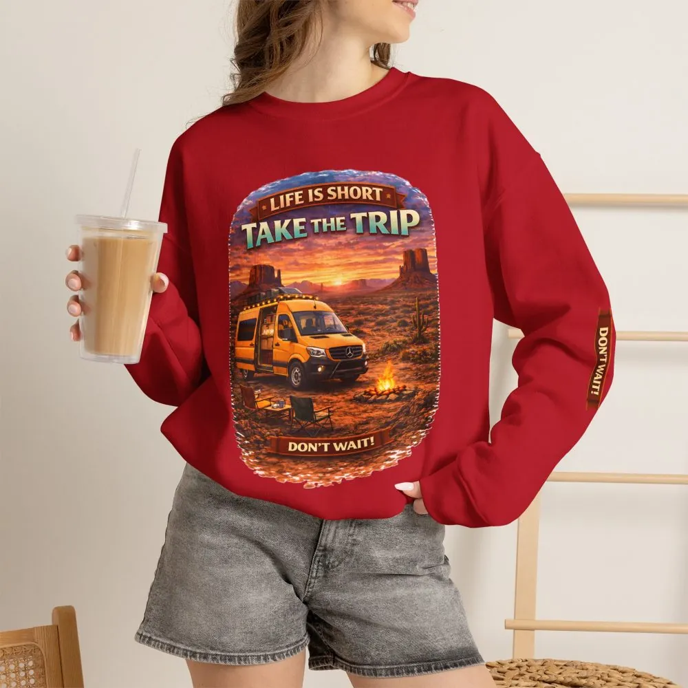 Unisex Heavy Blend™ Crewneck Sweatshirt — "Live Is Short Take The Trip" Design Scenic-Line
