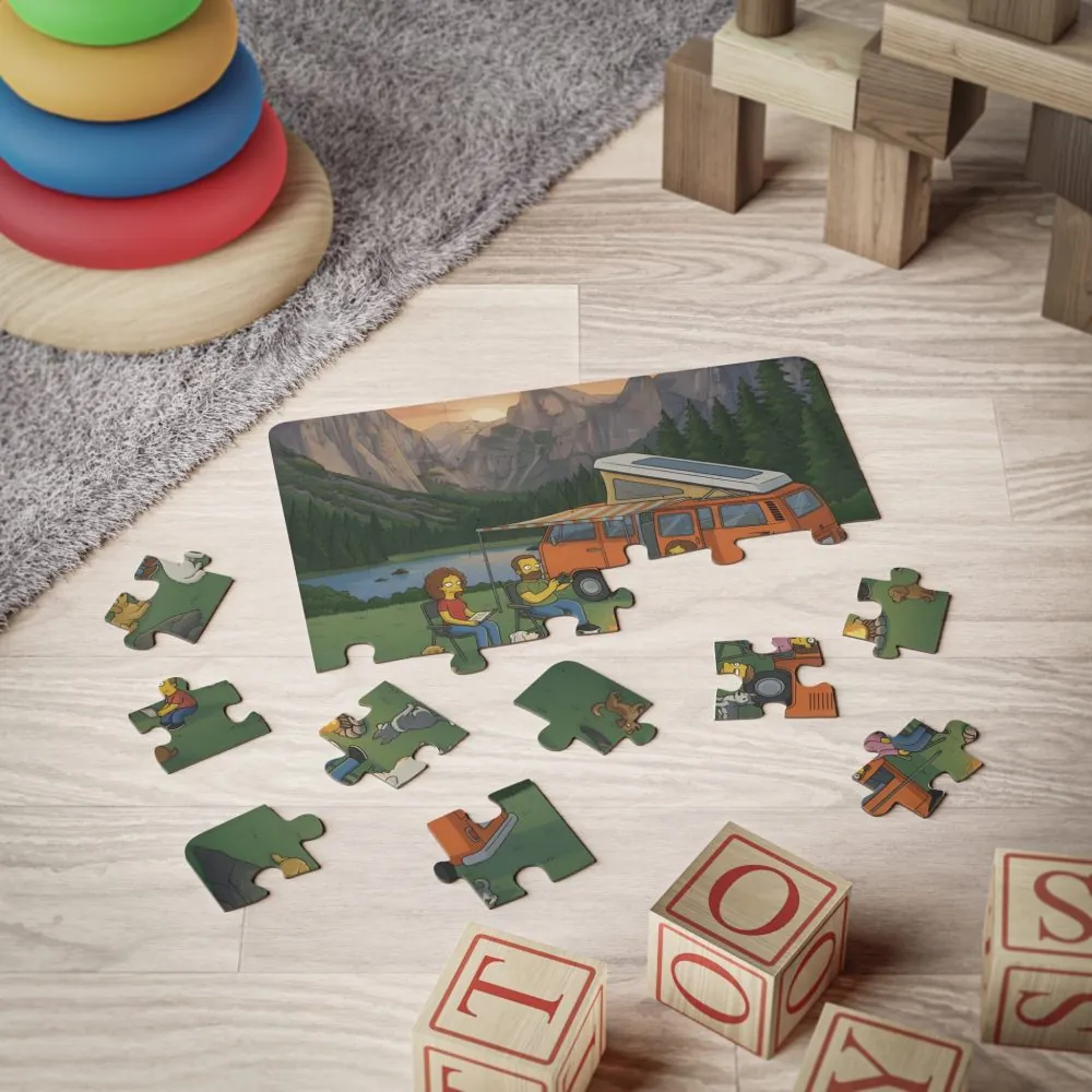 Kids' 30‑Piece Camping Puzzle — Family Van Campfire Scene for Children