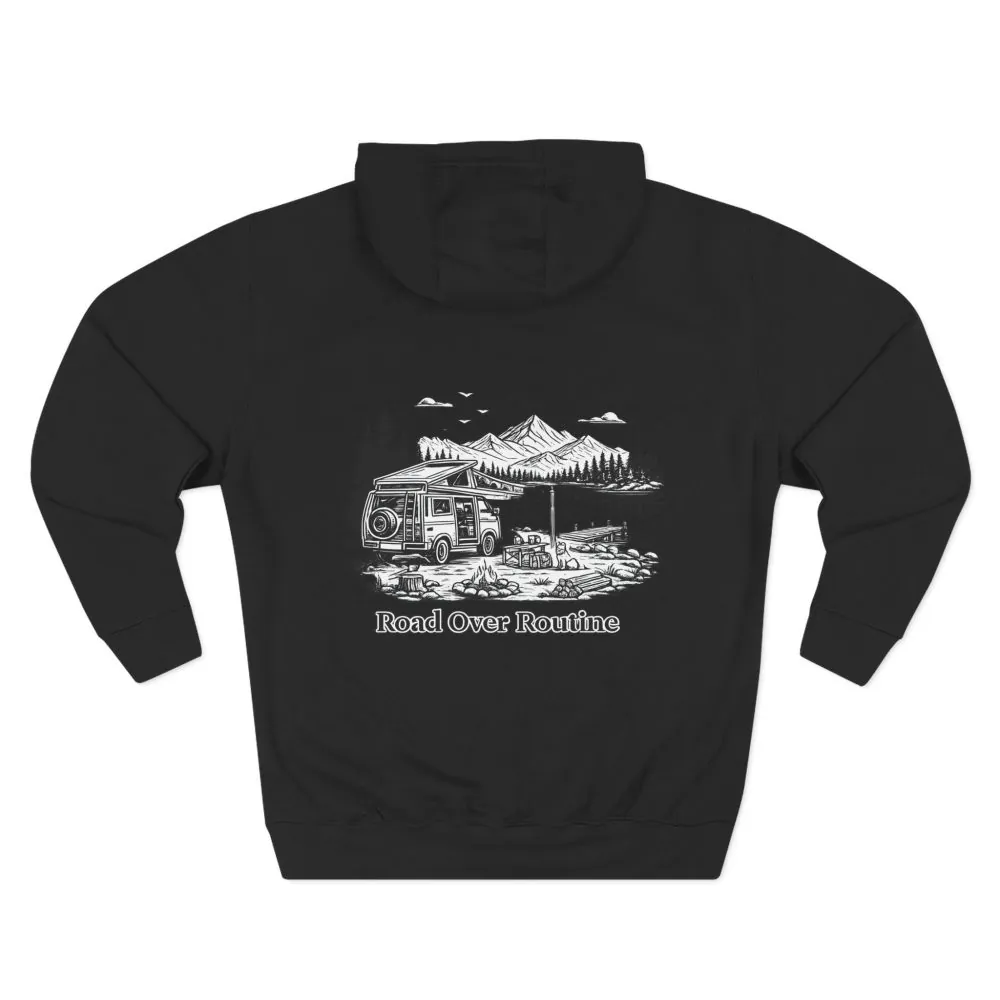 15604484698253850426_2048.jpeg Three-Panel Fleece Hoodie - "Road Over Routine" Design Minimal-Line