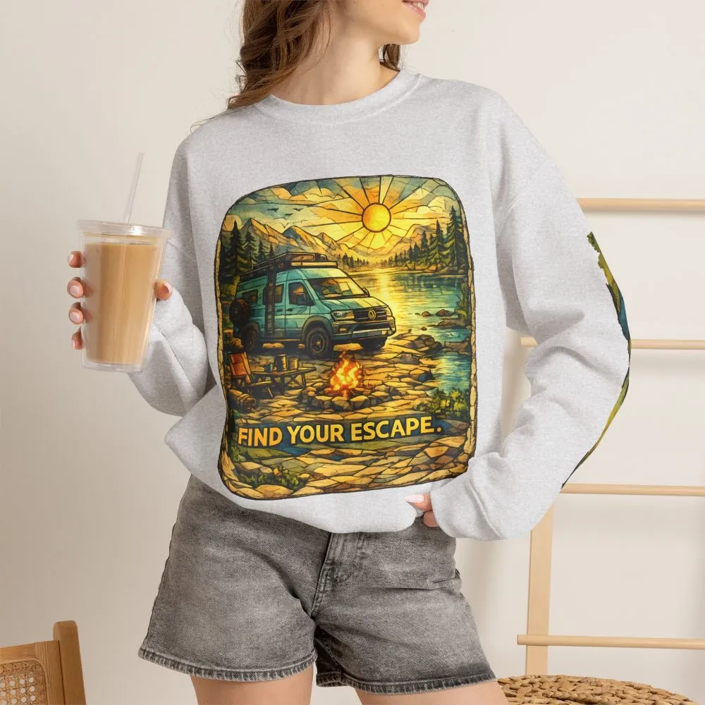 15607127431374260588_2048.jpeg Unisex Heavy Blend™ Crewneck Sweatshirt — "Find Your Escape" Design Cubic-Line